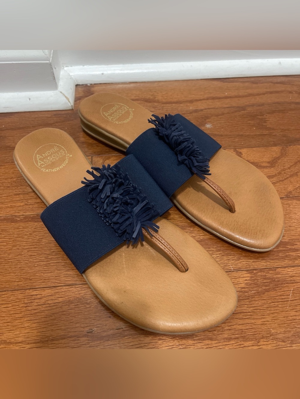ANDRE ASSOUS Women's Novalee Featherweight Blue Leather Slip On Sandal size 10